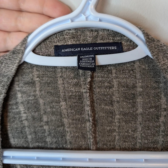 American Eagle High Low Open Front Brown Striped  Texture Cardigan Woman Medium - Picture 3 of 8